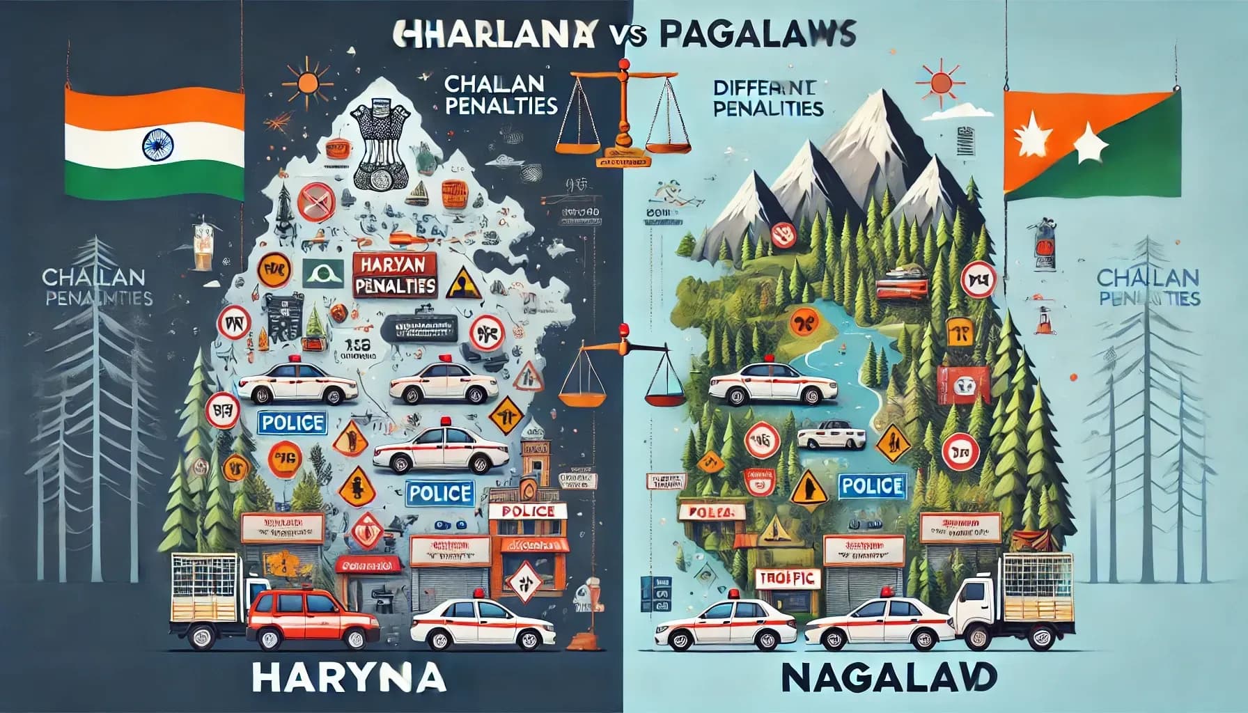 Difference between Challan Penalties in Haryana Vs Nagaland