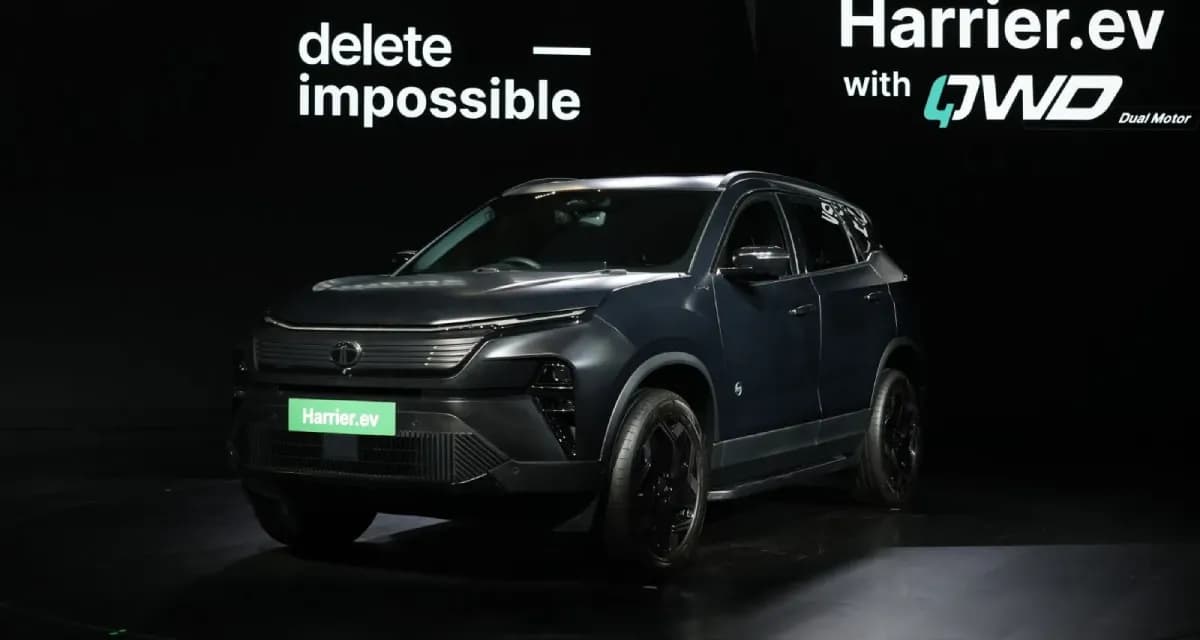 harrier ev stealth edition on a stage